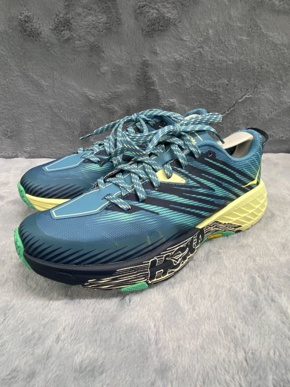 Hoka Speedgoat 4 Trail Running Hiking Blue Yellow Sneakers Shoes Womens Size 8 - Picture 2 of 14